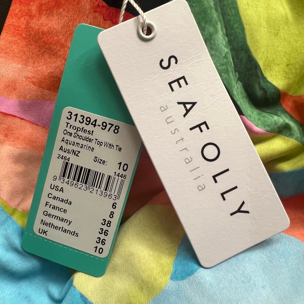 Seafolly Australia Multicolor Aquamarine Tropfest One Shoulder with Tie, US6 - Picture 9 of 11